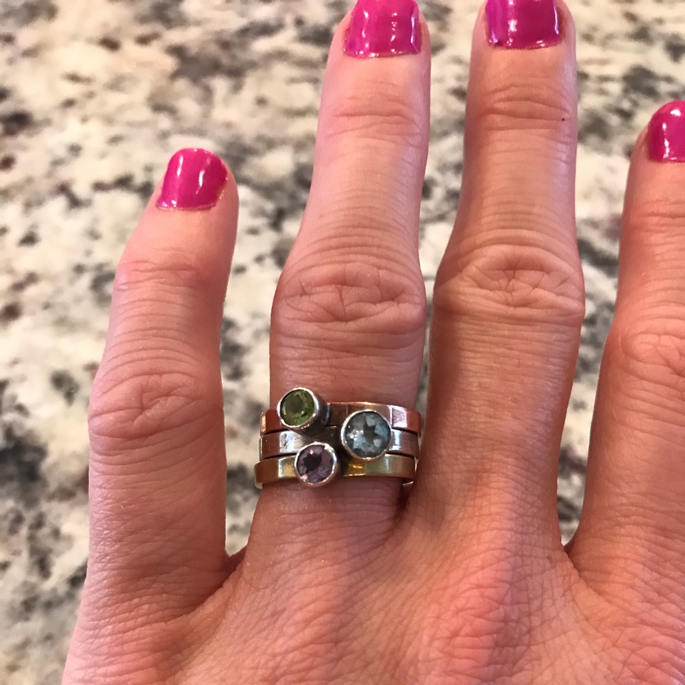 Brass Silver Stacker Ring Size 6.5 with stones